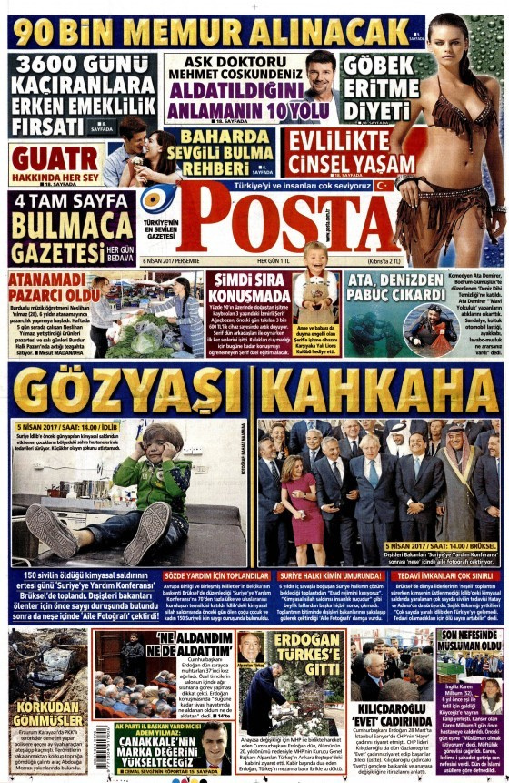 Gazete manşetleri Milliyet - Hürriyet - Sözcü 6 Nisan 2017