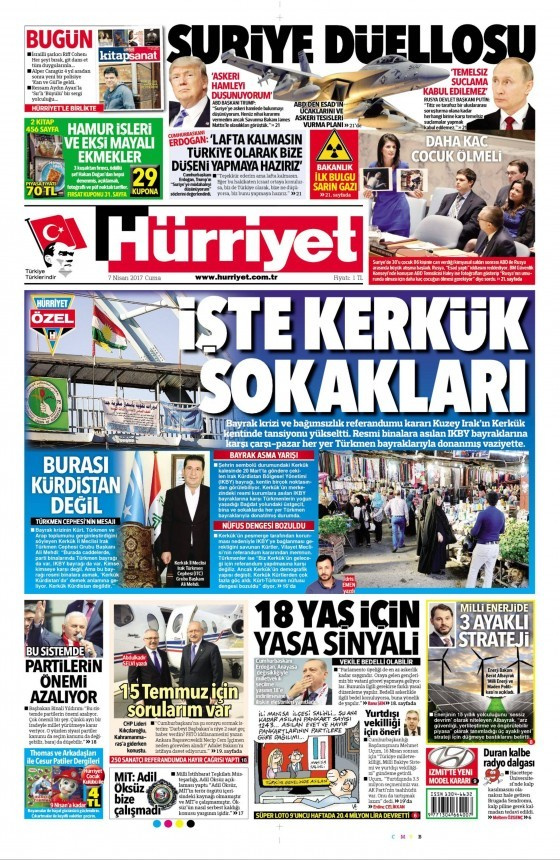 Gazete manşetleri Sözcü - Hürriyet - Milliyet 7 Nisan 2017