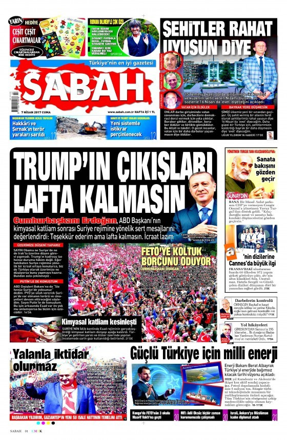 Gazete manşetleri Sözcü - Hürriyet - Milliyet 7 Nisan 2017