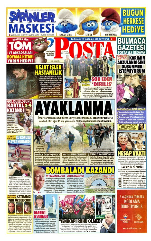 Gazete manşetleri Hürriyet - Sözcü - Sabah 9 Nisan 2017