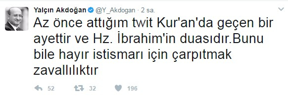 Yalçın Akdoğan'dan 'hayırlı' tweete jet açıklama