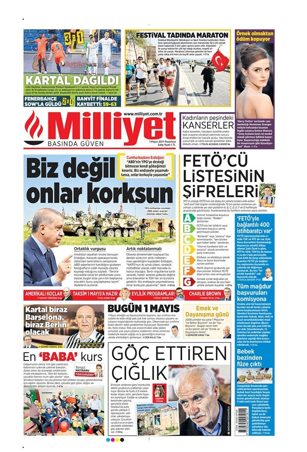 Gazete manşetleri Hürriyet - Sözcü - Fanatik 1 Mayıs 2017