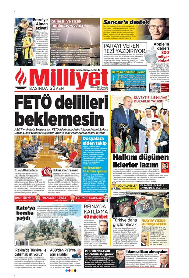 Gazete manşetleri Sözcü - Milliyet - Sabah 10 Mayıs 2017