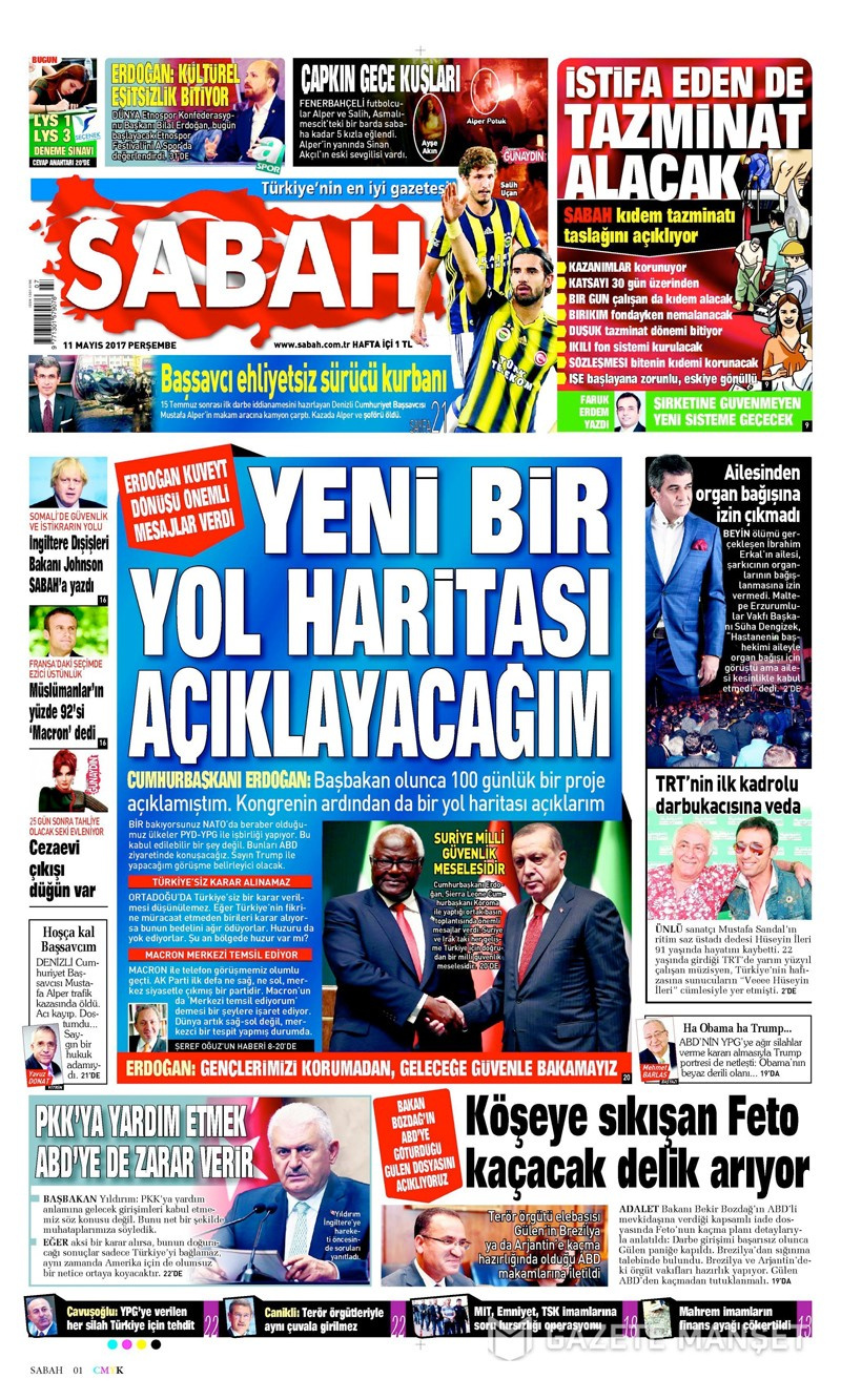 Gazete manşetleri Sözcü - Hürriyet- Sabah 11 Mayıs 2017