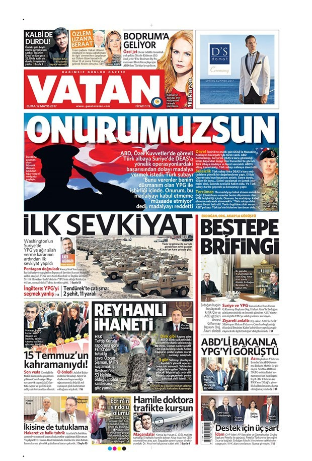 Gazete manşetleri Vatan - Milliyet - Sözcü 12 Mayıs 2017