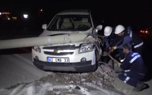 Beton direk cipin üzerine devrildi, sürücü ağır yaralı!