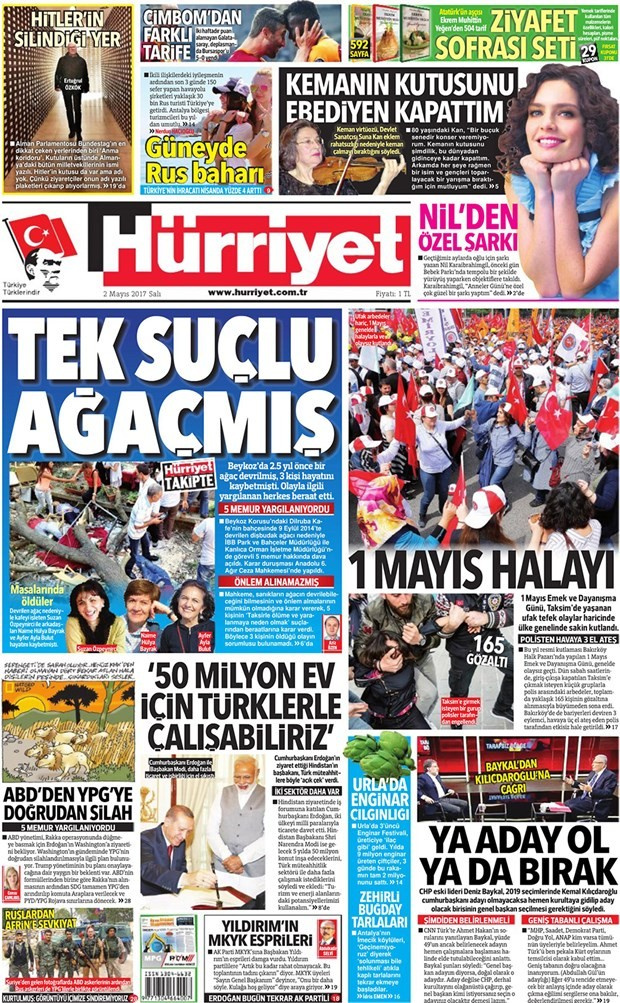 Gazete manşetleri Sözcü - Hürriyet - Karar 2 Mayıs 2017