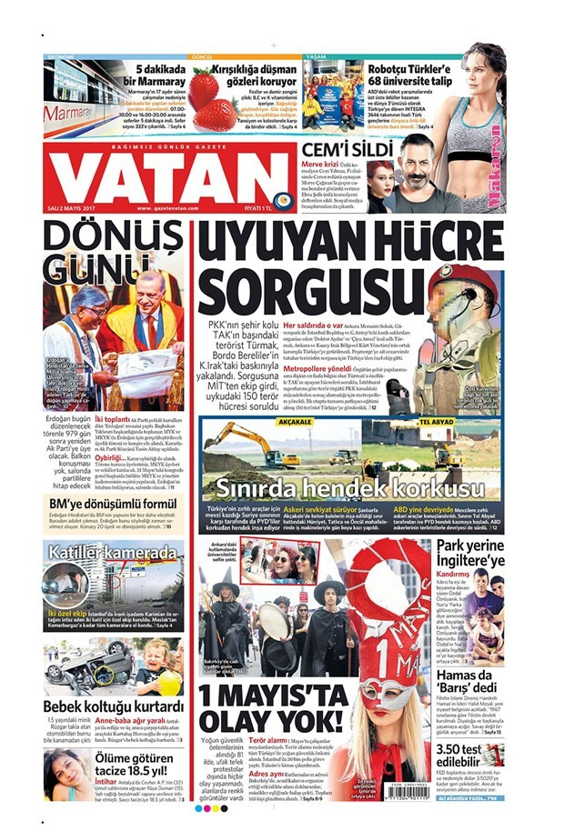 Gazete manşetleri Sözcü - Hürriyet - Karar 2 Mayıs 2017