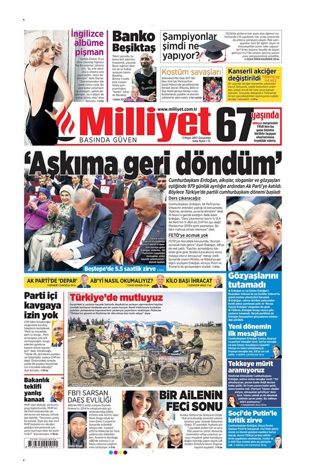 Gazete manşetleri Hürriyet - Sözcü - Habertürk 3 Mayıs 2017