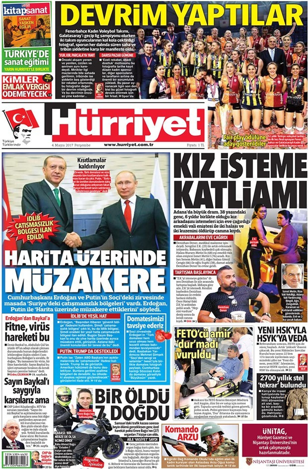 Gazete manşetleri Milliyet - Sözcü - Hürriyet 4 Mayıs 2017