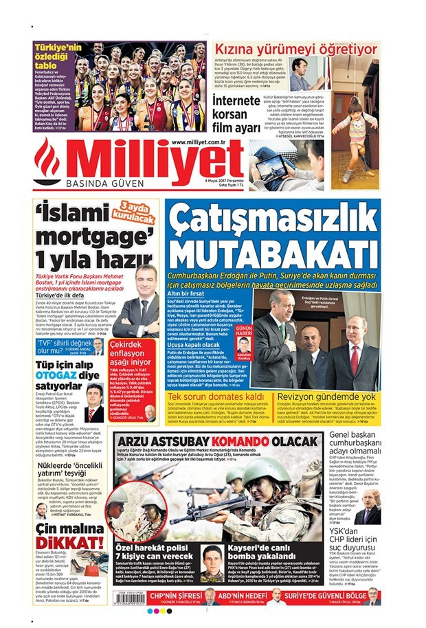 Gazete manşetleri Milliyet - Sözcü - Hürriyet 4 Mayıs 2017