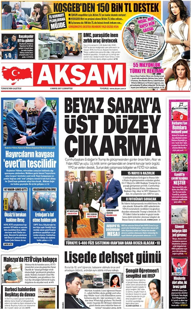 Gazete manşetleri Sabah - Sözcü - Hürriyet 6 Mayıs 2017