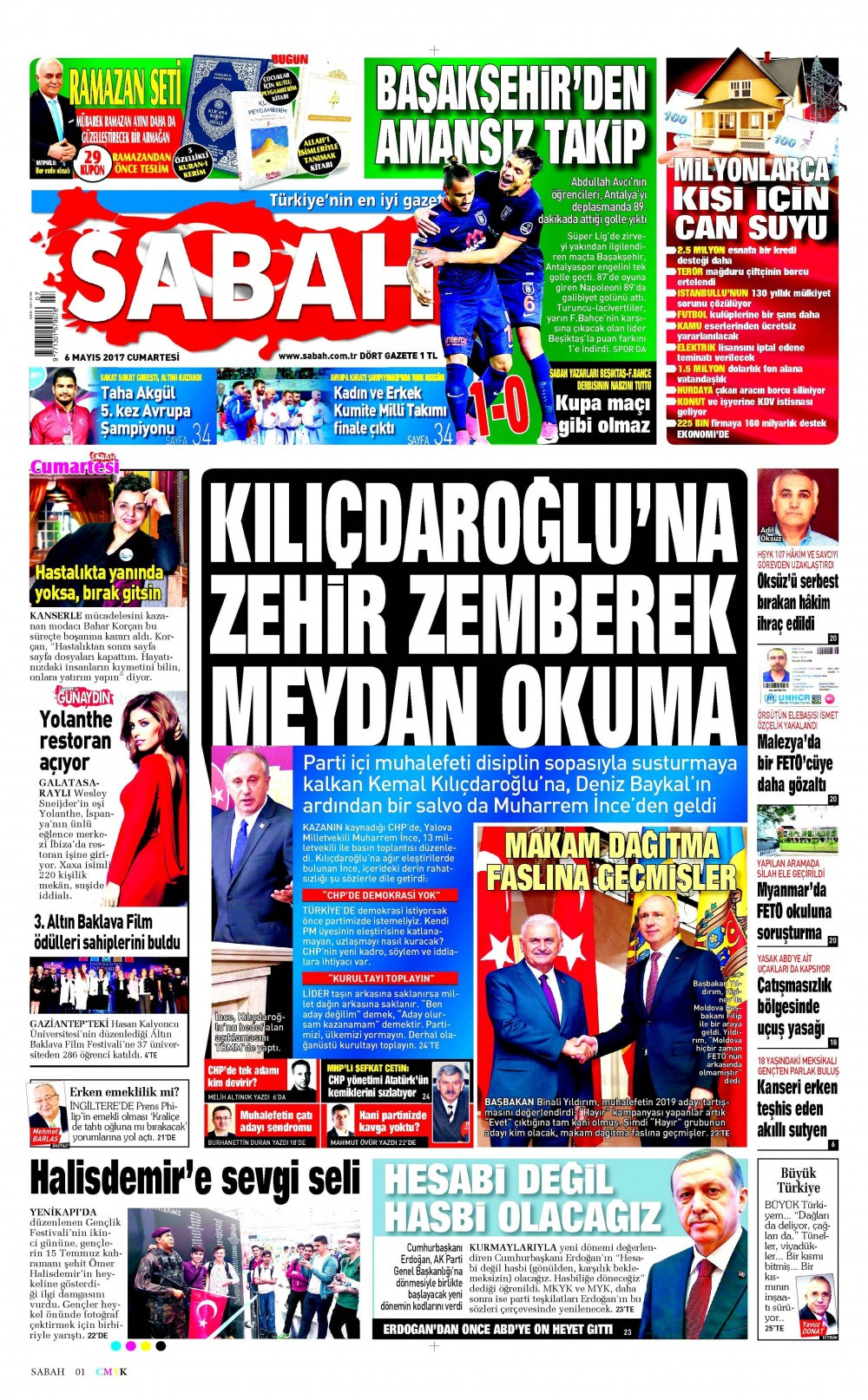 Gazete manşetleri Sabah - Sözcü - Hürriyet 6 Mayıs 2017