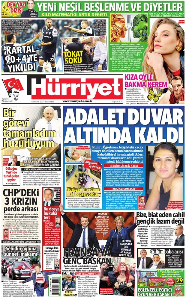 Gazete manşetleri Hürriyet - Fanatik - Fotomaç 8 Mayıs 2017 