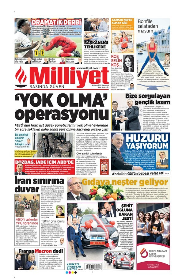 Gazete manşetleri Hürriyet - Fanatik - Fotomaç 8 Mayıs 2017 