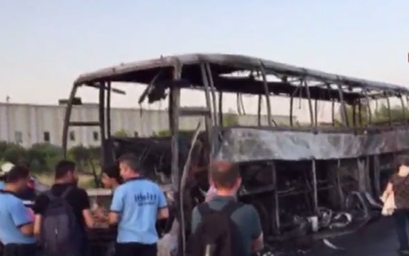 Yolcu otobüsü yandı facia ucuz atlatıldı