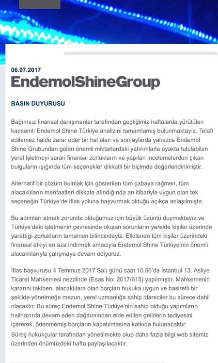Endemol Shine Türkiye iflas bayrağını çekti!
