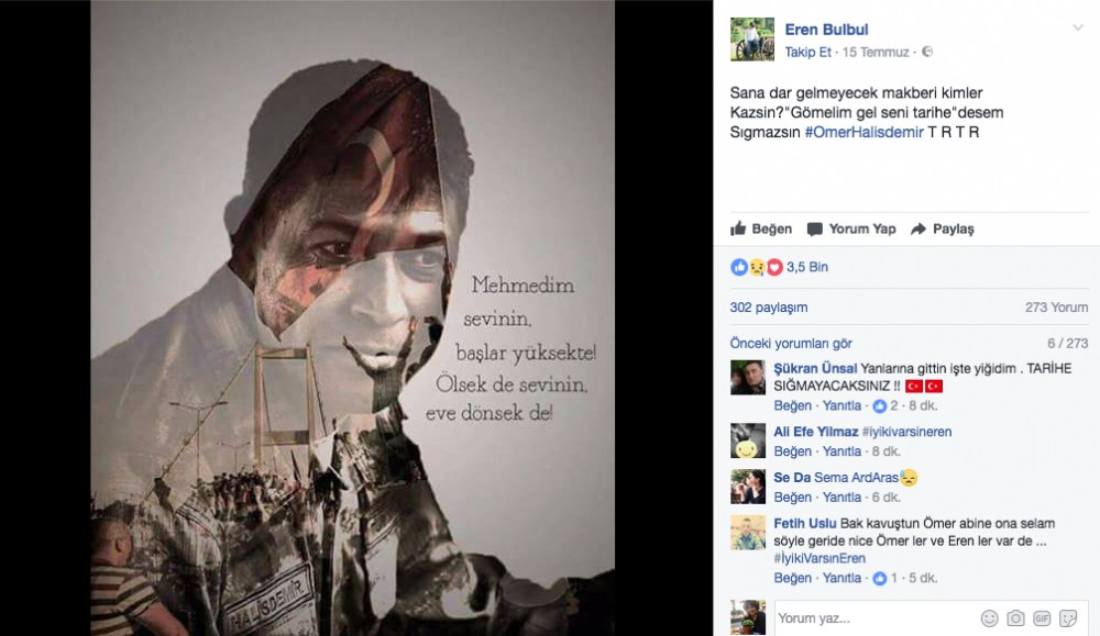 15 yaşında şehit olan Eren Bülbül'ün Ömer Halisdemir paylaşımına bakın