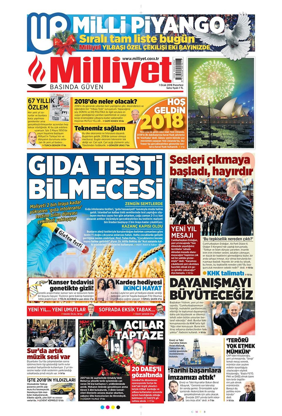 Gazete manşetleri Hürriyet - Milliyet - Habertürk 1 Ocak 2018