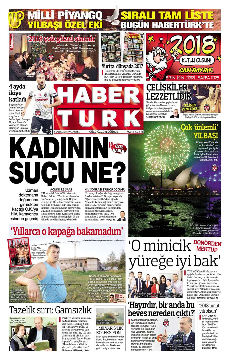 Gazete manşetleri Hürriyet - Milliyet - Habertürk 1 Ocak 2018