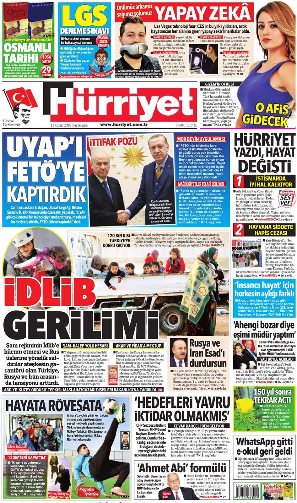 Gazete manşetleri Habertürk - Sözcü - Hürriyet 11 Ocak 2018