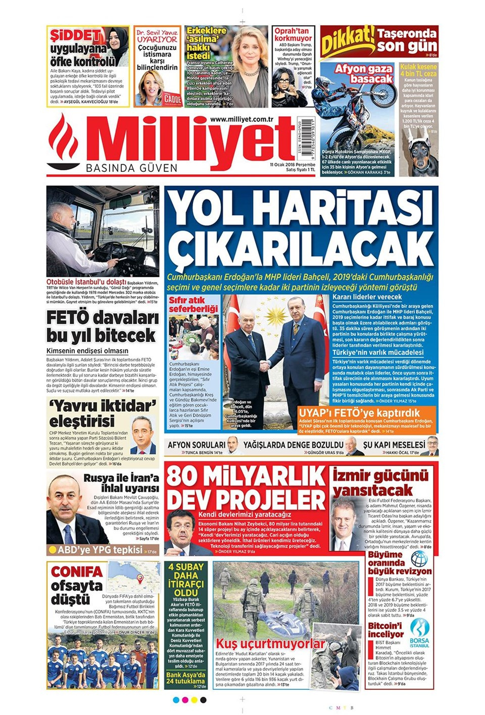 Gazete manşetleri Habertürk - Sözcü - Hürriyet 11 Ocak 2018