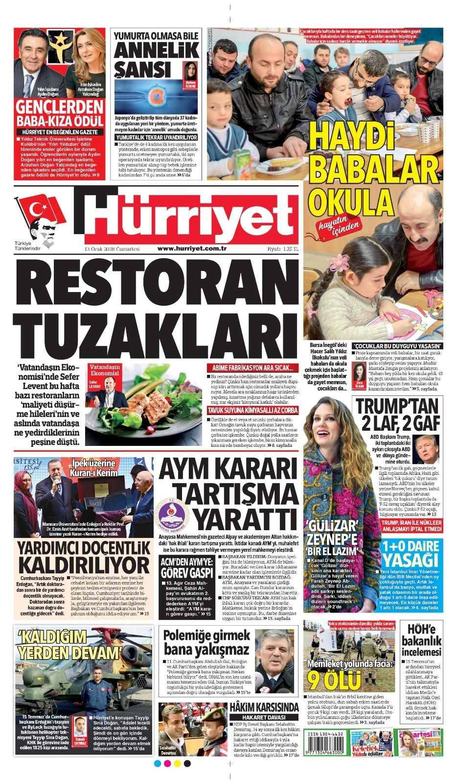 Gazete manşetleri Hürriyet - Sözcü - Fanatik 13 Ocak 2018