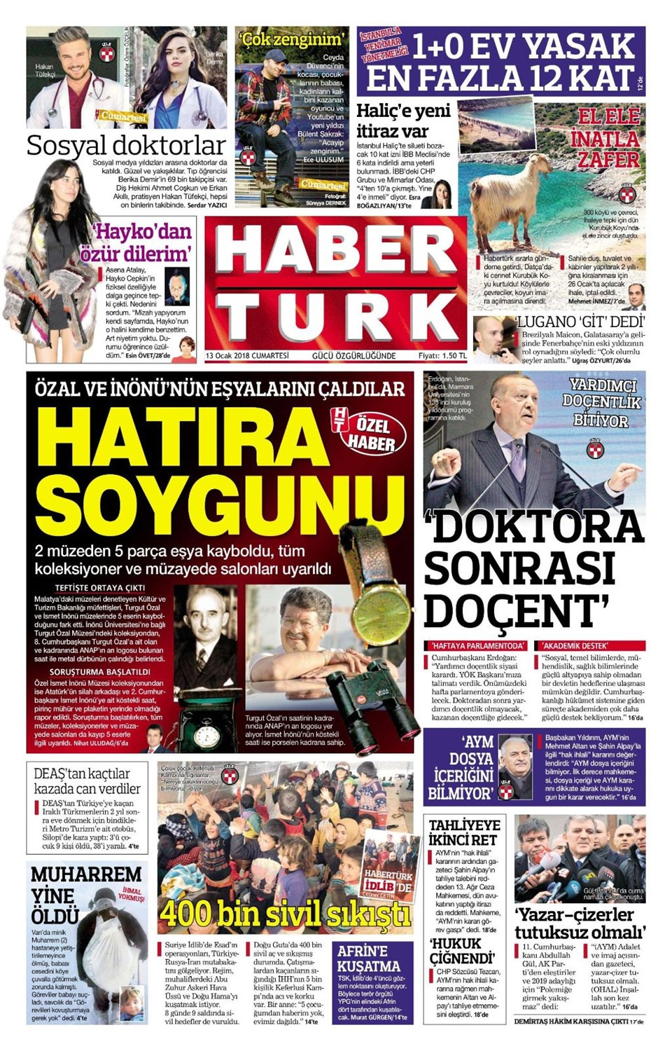 Gazete manşetleri Hürriyet - Sözcü - Fanatik 13 Ocak 2018