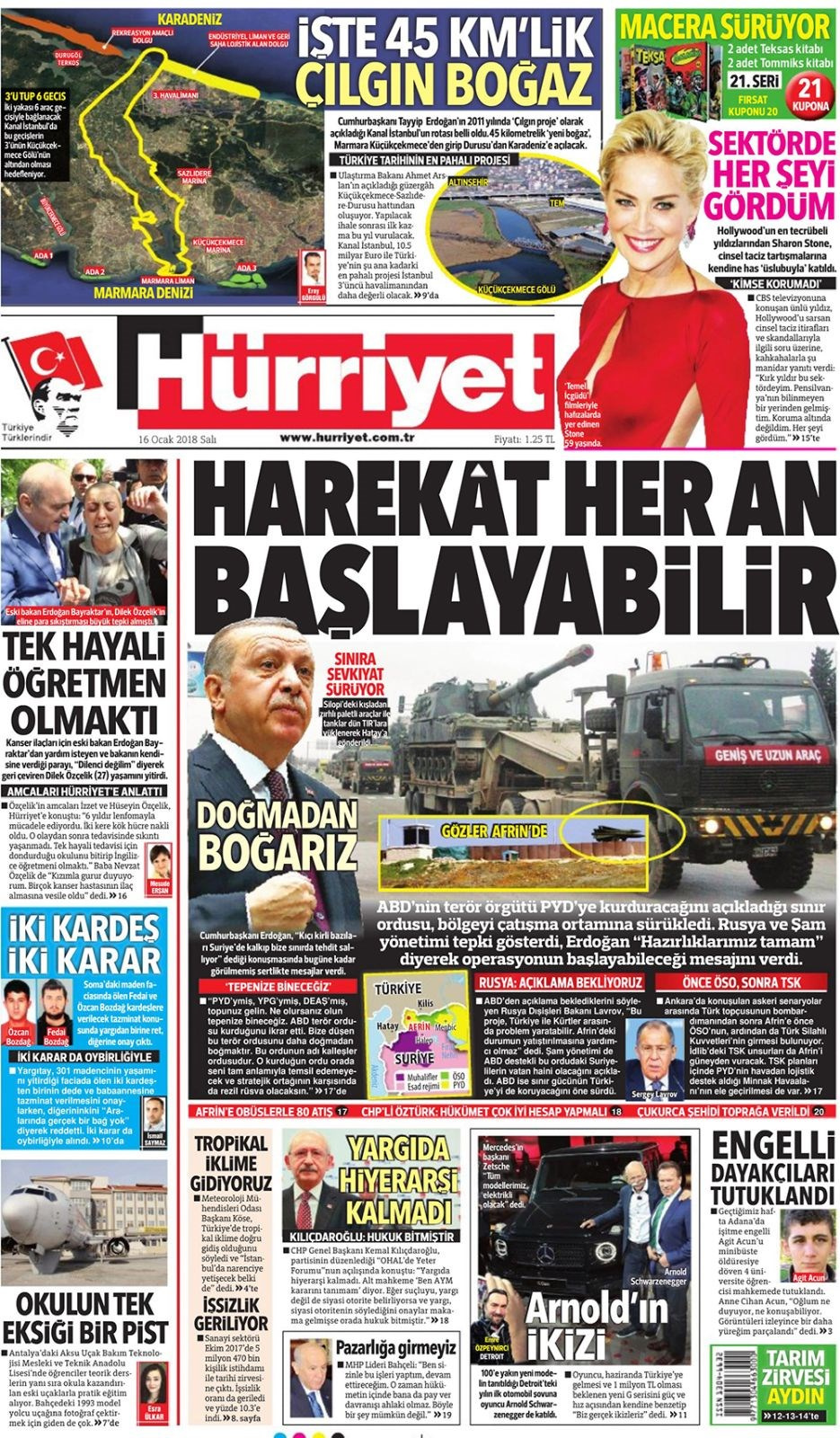 Gazete manşetleri Hürriyet - Sözcü - Milliyet 16 Ocak 2018