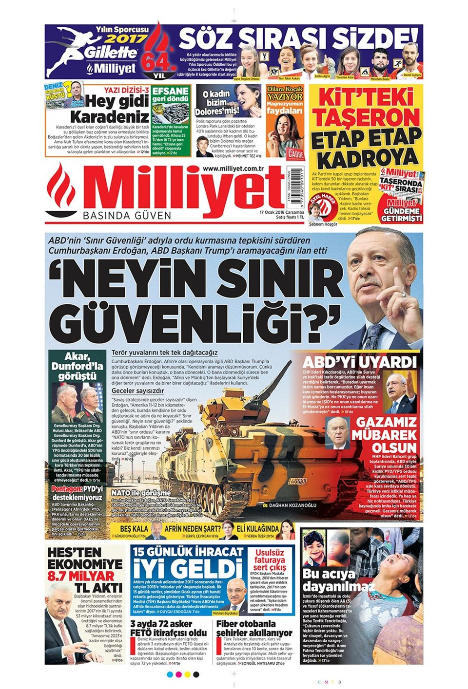 Gazete manşetleri Sözcü - Hürriyet - Habertürk 17 Ocak 2018