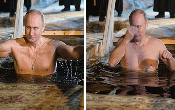  Putin, günahlarından arınmak için buzlu suya daldı