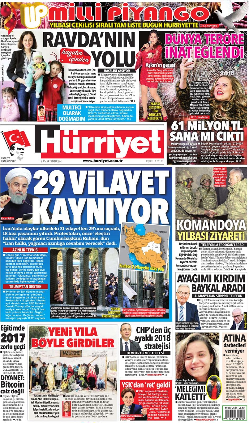 Gazete manşetleri Hürriyet - Sözcü - Habertürk 2 Ocak 2018 