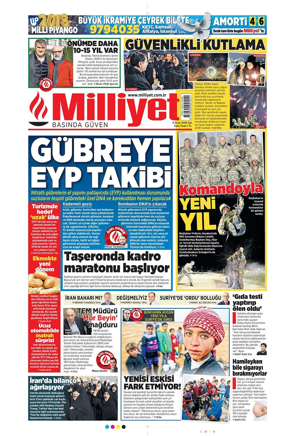 Gazete manşetleri Hürriyet - Sözcü - Habertürk 2 Ocak 2018 