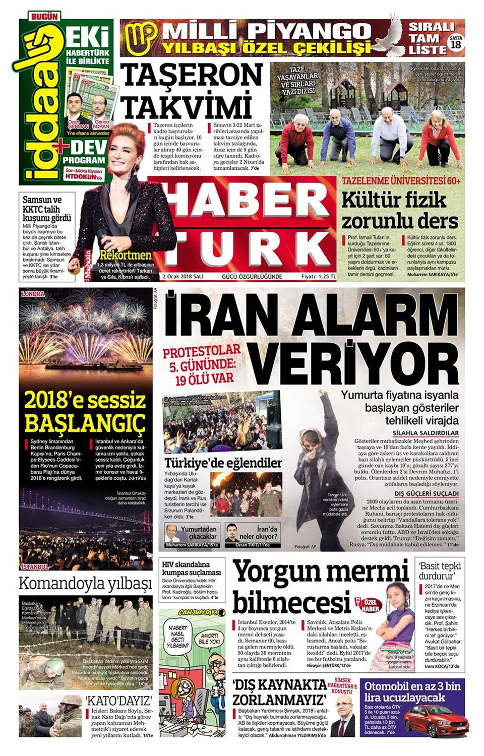 Gazete manşetleri Hürriyet - Sözcü - Habertürk 2 Ocak 2018 