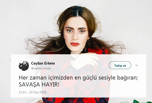 Ceylan Ertem'in 'Zeytin Dalı Harekatı' tweeti olay oldu