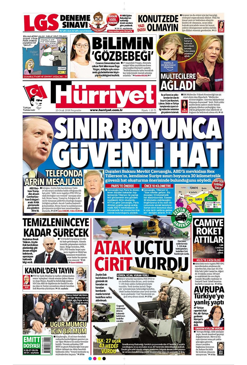 Gazete manşetleri Sözcü - Hürriyet - Milliyet 25 Ocak 2018