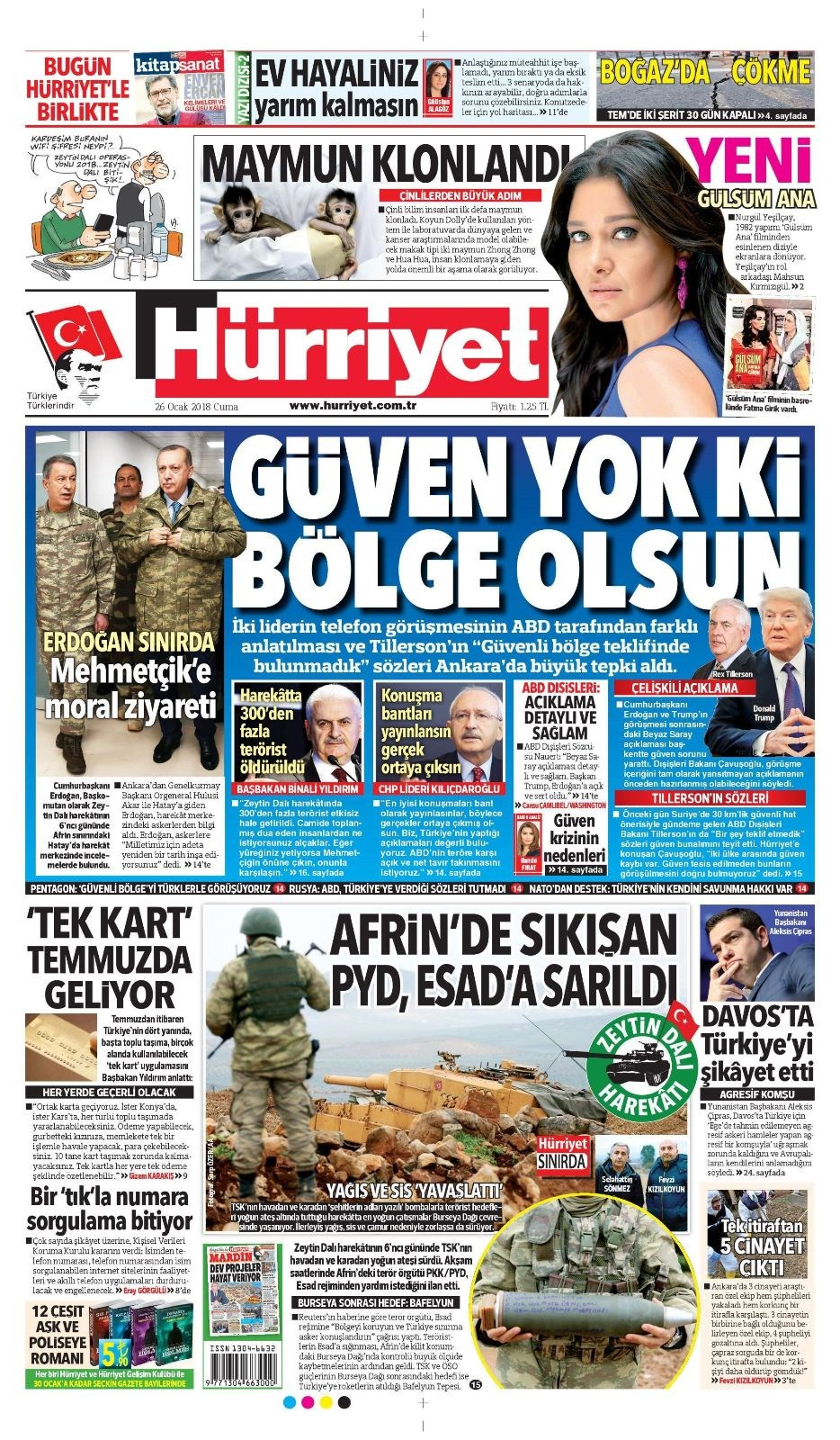 Gazete manşetleri Sözcü - Hürriyet - Habertürk 26 Ocak 2018