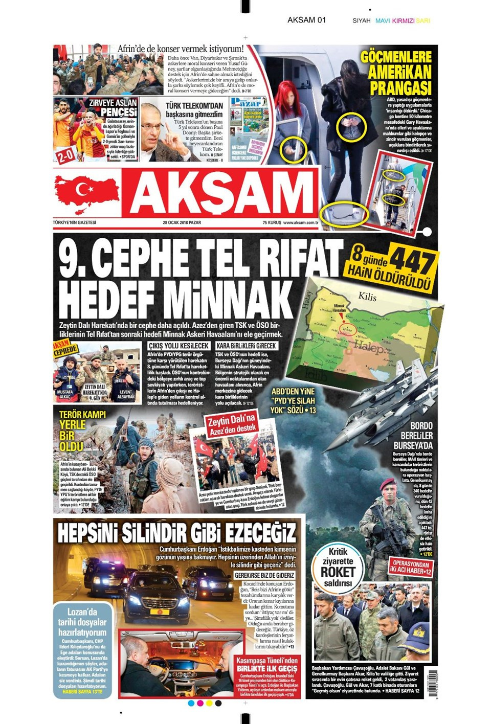 Gazete manşetleri Sözcü - Hürriyet - Sözcü 28 Ocak 2018