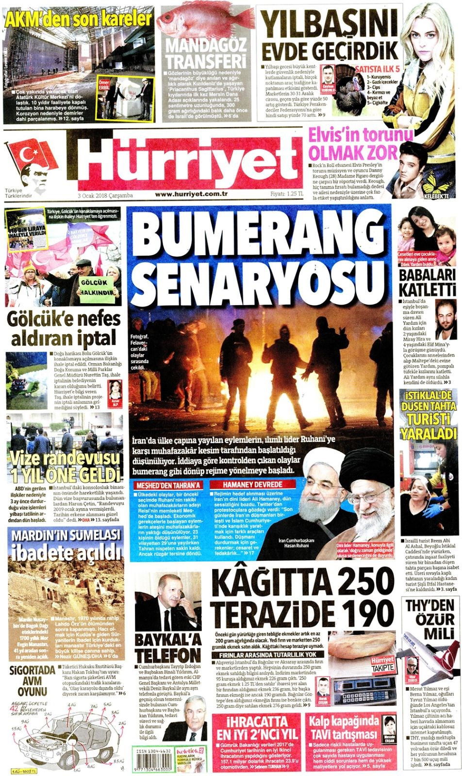 Gazete manşetleri Sözcü - Hürriyet - Habertürk 3 Ocak 2018