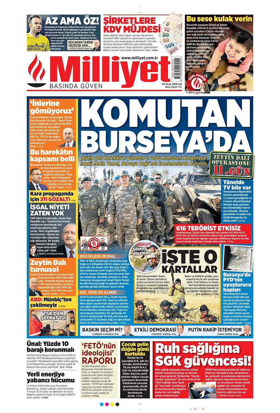 Gazete manşetleri Fanatik - Sözcü - Hürriyet 30 Ocak 2018