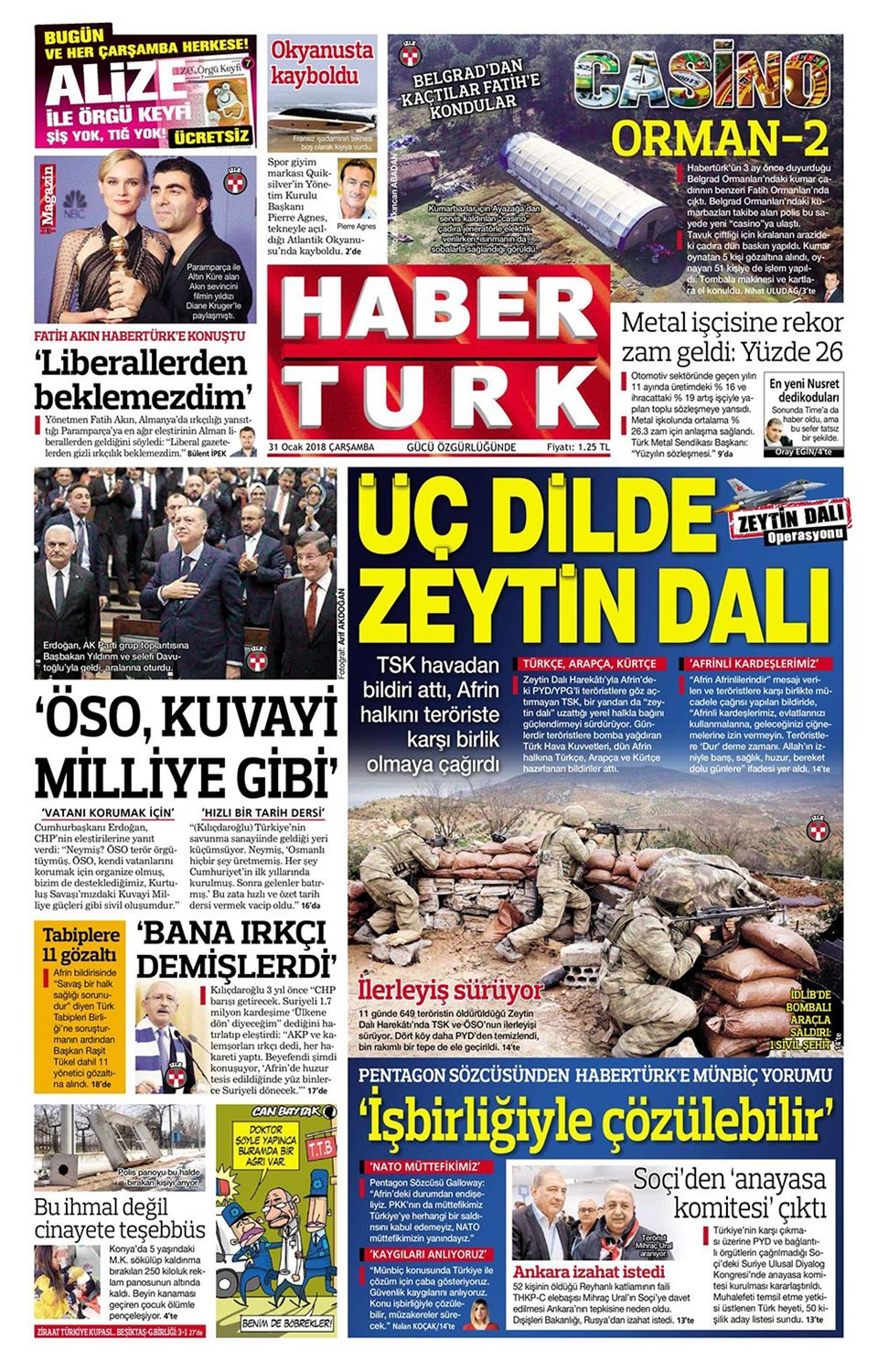 Gazete manşetleri Hürriyet-Fanatik-Sabah 28 Ocak 2018