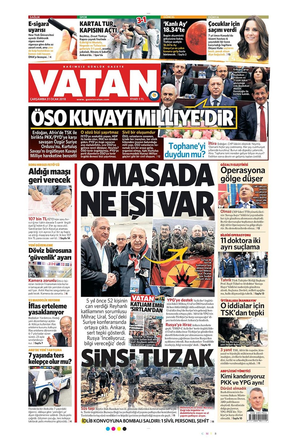 Gazete manşetleri Hürriyet-Fanatik-Sabah 28 Ocak 2018
