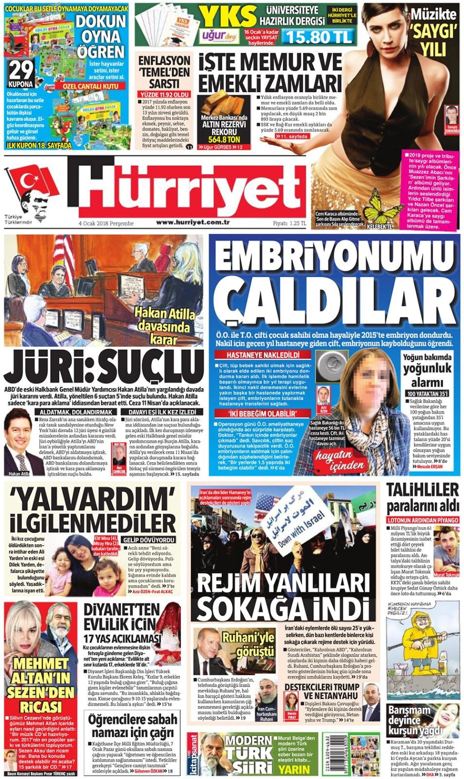 Gazete manşetleri Sözcü - Hürriyet - Fanatik 4 Ocak 2018