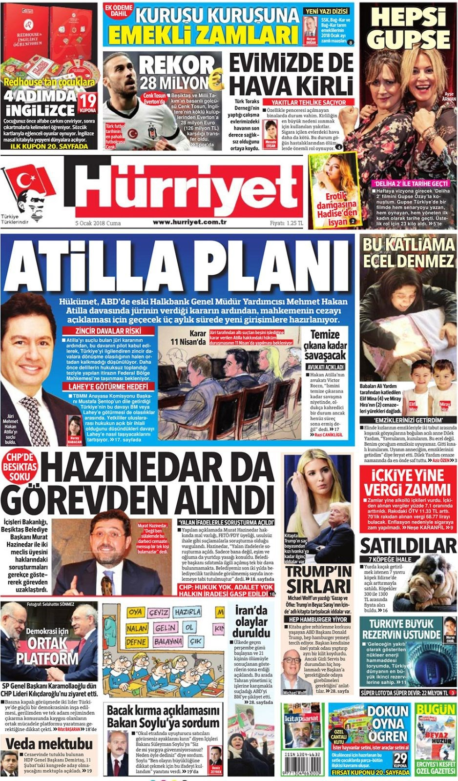 Gazete manşetleri Hürriyet - Fotomaç - Sabah 5 Ocak 2018