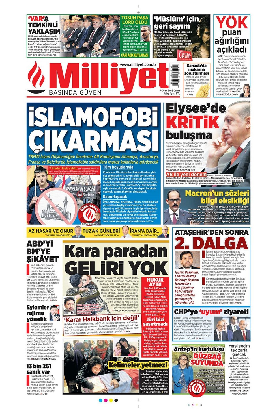 Gazete manşetleri Hürriyet - Fotomaç - Sabah 5 Ocak 2018