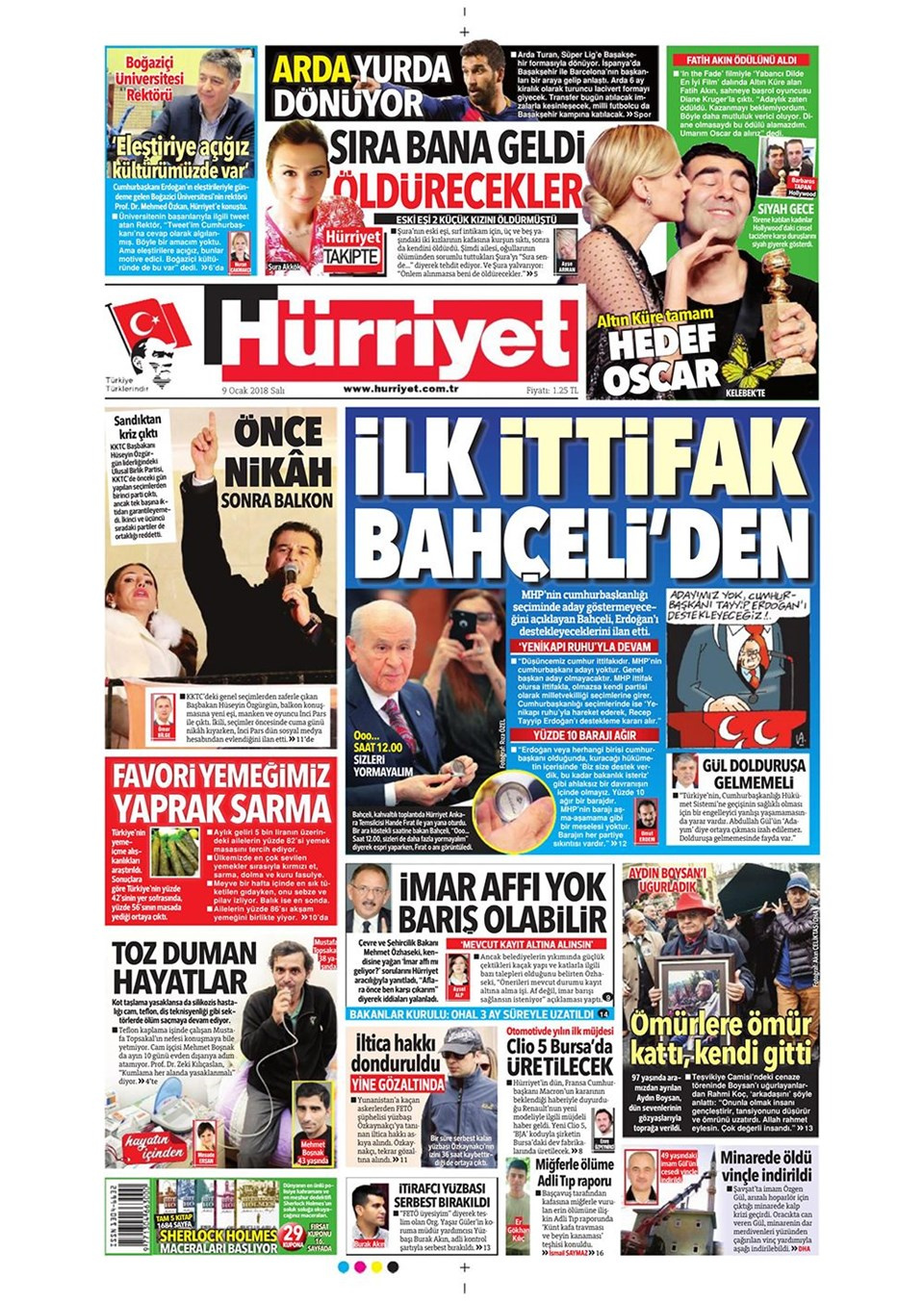 Gazete manşetleri Sözcü - Hürriyet - Habertürk 9 Ocak 2018