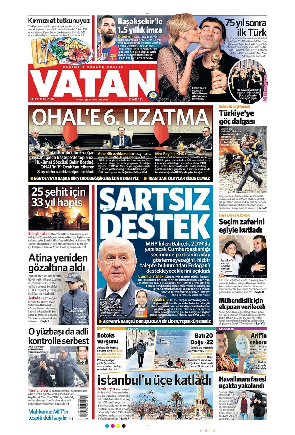 Gazete manşetleri Sözcü - Hürriyet - Habertürk 9 Ocak 2018