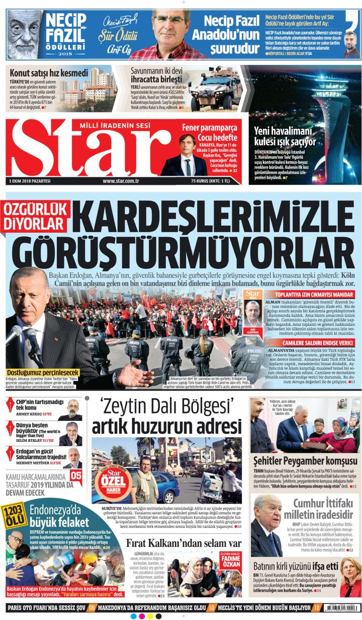 Gazete manşetleri 1 Ekim 2018 Hürriyet - Posta - Sözcü - Sabah