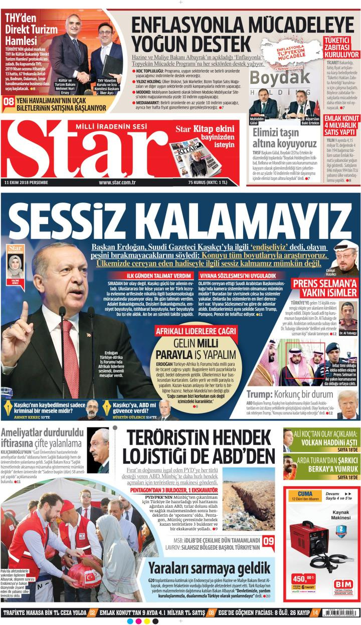 Gazete manşetleri 11 Ekim 2018 Sözcü - Posta - Milliyet - Hürriyet