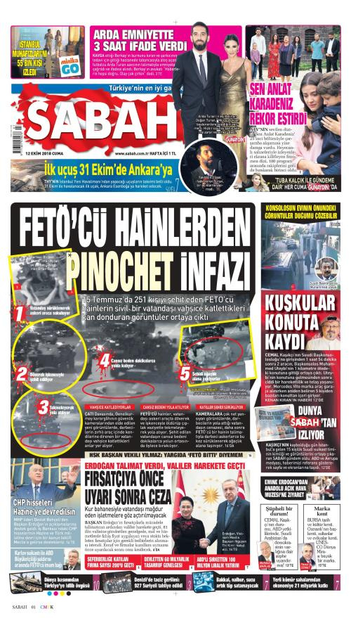 Gazete manşetleri 12 Ekim 2018 Hürriyet - Sözcü - Posta - Milliyet